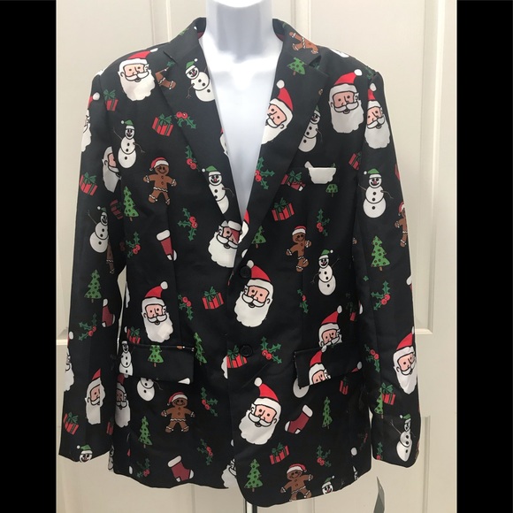 🎄🎁 Men’s Holiday Black Blazer/Sport Coat L - Picture 2 of 3
